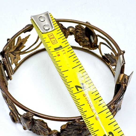Victorian Repousse Brass Cuff Bangle With Floral Design Vintage - Picture 2 of 12